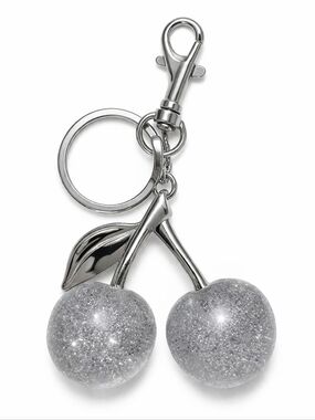 āØšSilver Shimmer Glitter Cherry Keychain Silver Tone Sparkly Bag Charm